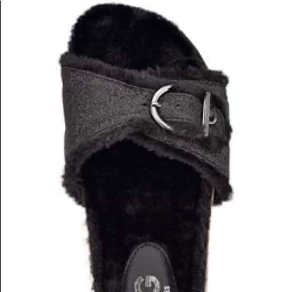 GBG Black Metallic Slides w/ Faux Suede & Fur Size 7.5 - Picture 3 of 6